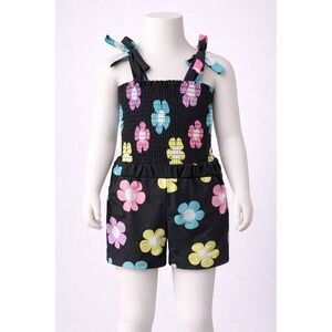 Jessica Simpson Girls Black Floral Smocked Tank Top Shorts Set 2T UPF 50+